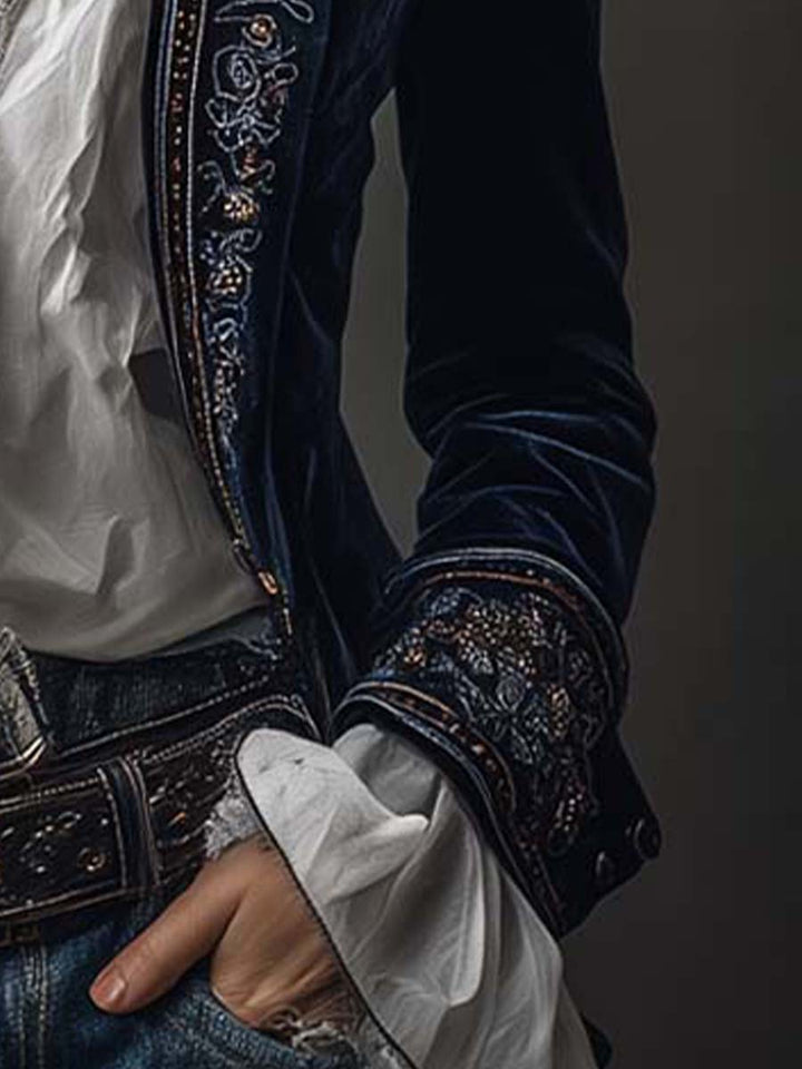 Margaret™ | Long Embroidered Velvet Jacket