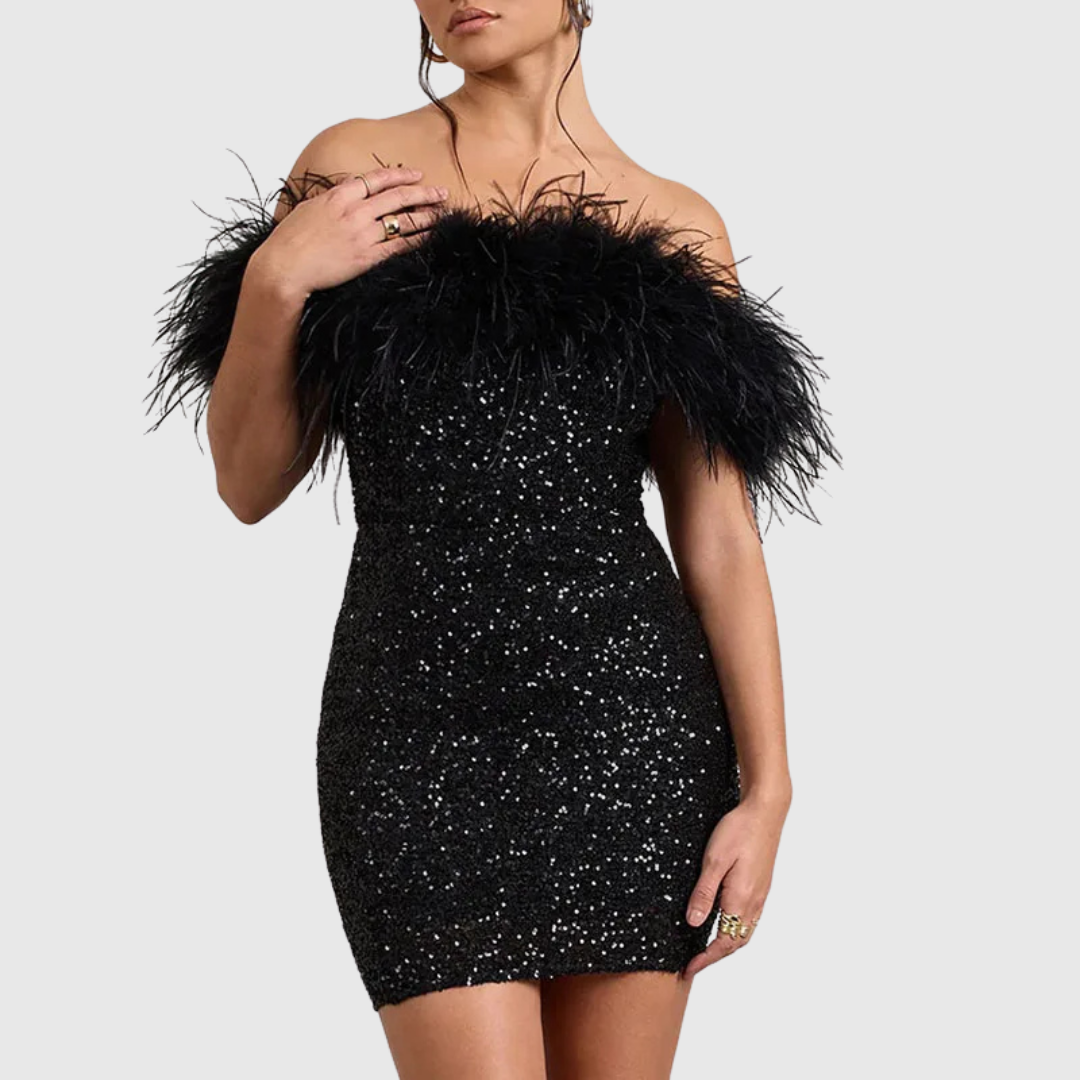 Sheila™ | Elegant Off-Shoulder Glitter Dress
