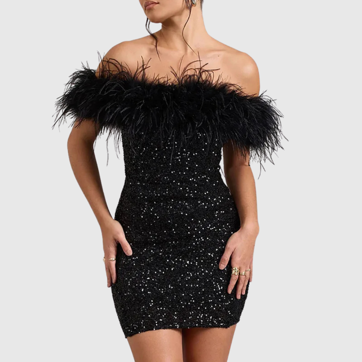 Sheila™ | Elegant Off-Shoulder Glitter Dress