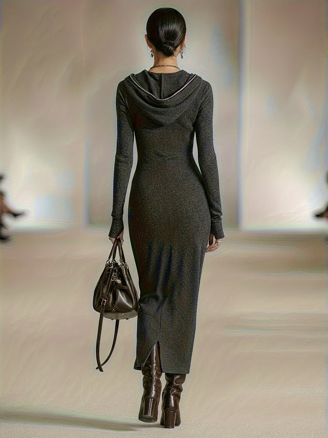 Helen™ | Hooded Long-Sleeve Tunic Dress with Zipper Detail