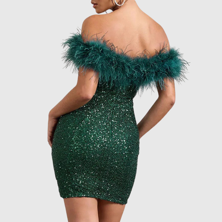 Sheila™ | Elegant Off-Shoulder Glitter Dress