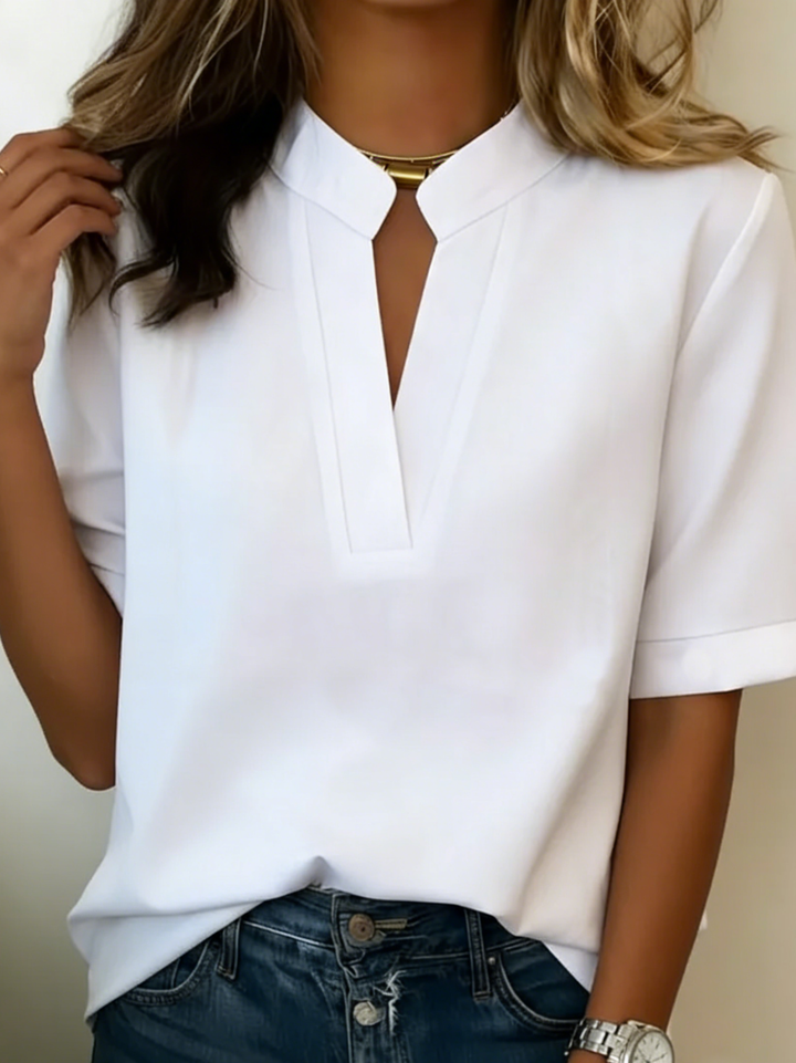 Pauline™ | Elegant V-Neck Blouse | Short Sleeve Fashion Top