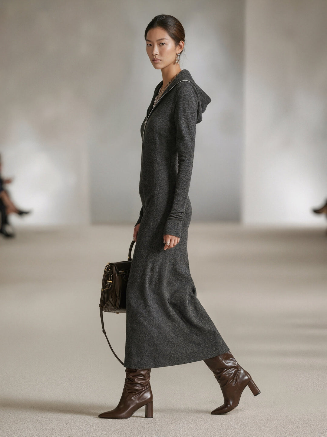Helen™ | Hooded Long-Sleeve Tunic Dress with Zipper Detail