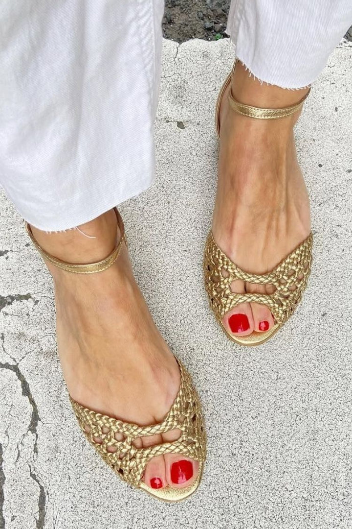 Hazel™ | Elegant Woven Gold Sandals