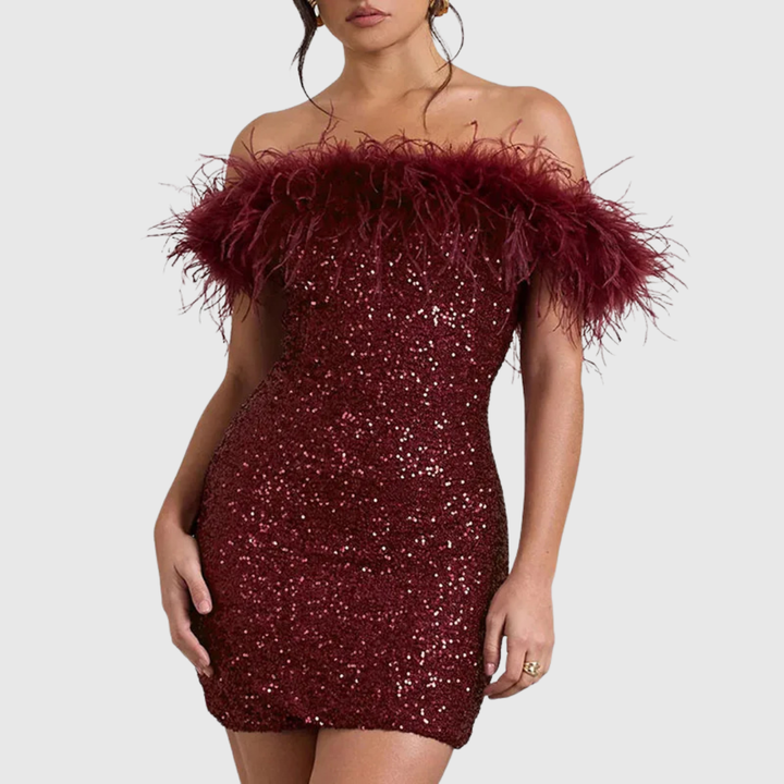 Sheila™ | Elegant Off-Shoulder Glitter Dress