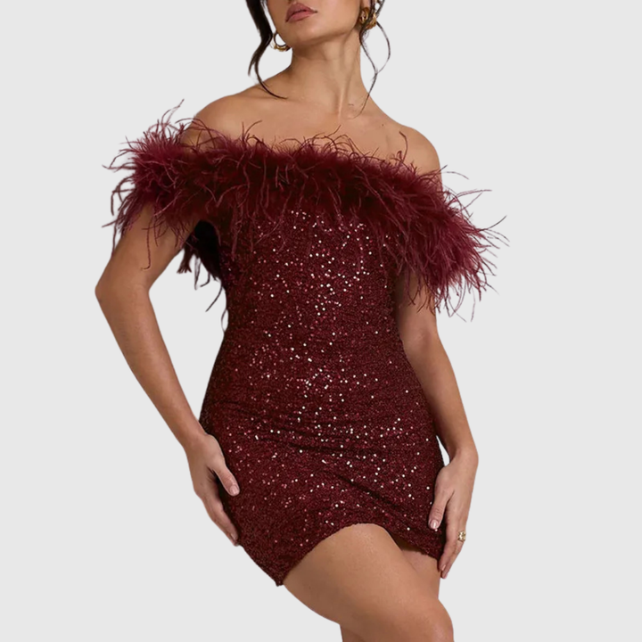 Sheila™ | Elegant Off-Shoulder Glitter Dress