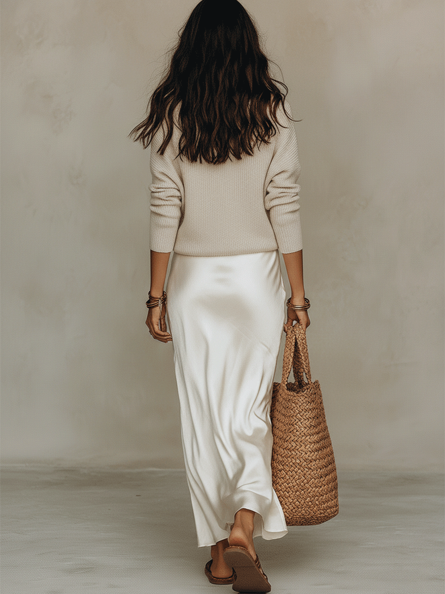 Yvonne™ | Effortless Knit &amp; Satin Midi Dress