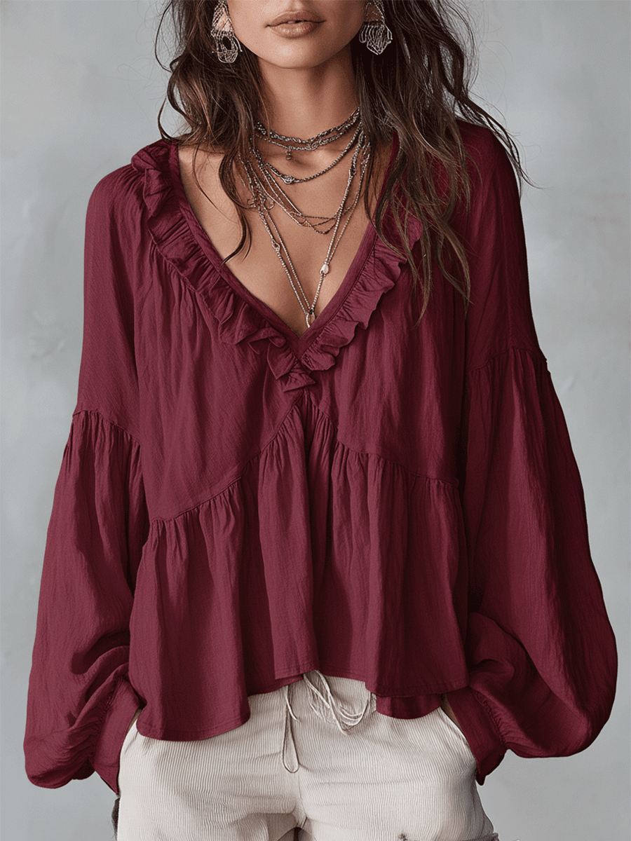 Brenda™ | Airy Vintage-Inspired Ruffle Blouse