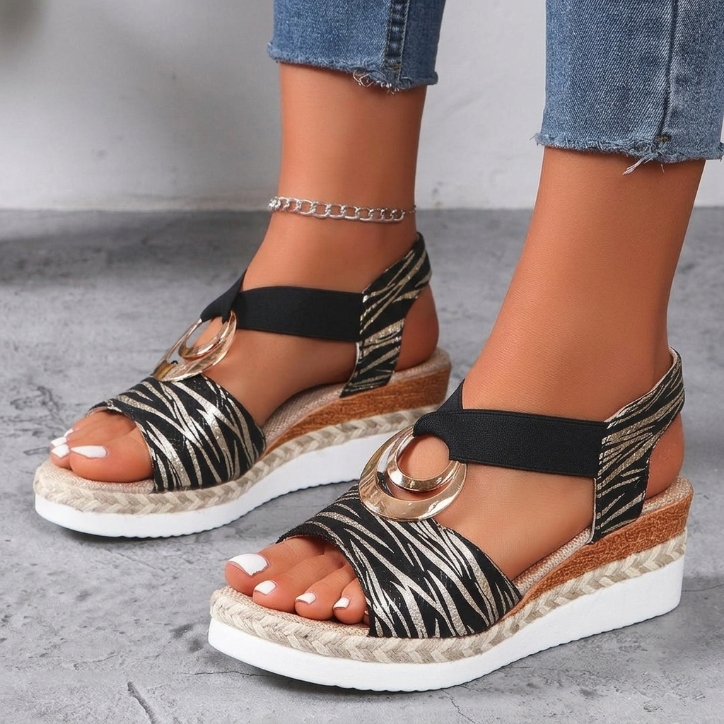 Norma™ | Stylish Metal-Ring Wedge Sandals