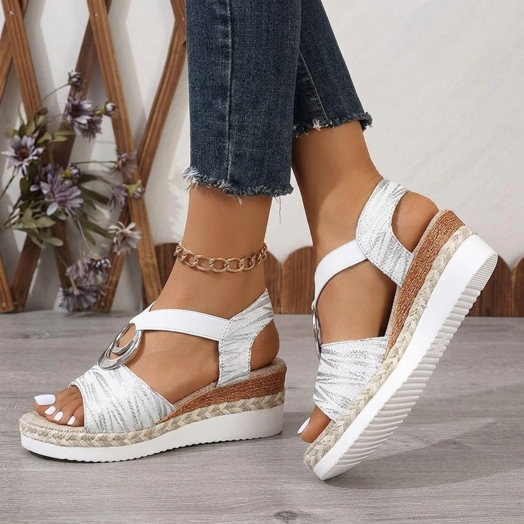 Norma™ | Stylish Metal-Ring Wedge Sandals