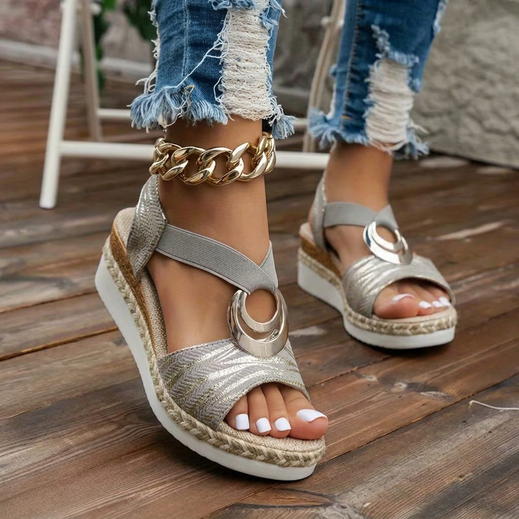 Norma™ | Stylish Metal-Ring Wedge Sandals