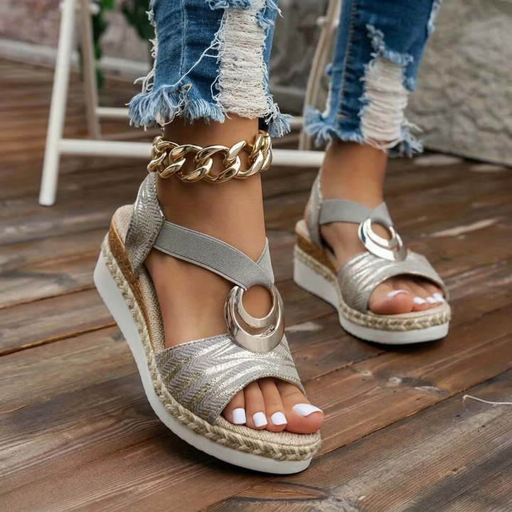Norma™ | Stylish Metal-Ring Wedge Sandals