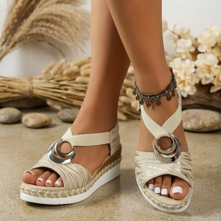 Norma™ | Stylish Metal-Ring Wedge Sandals
