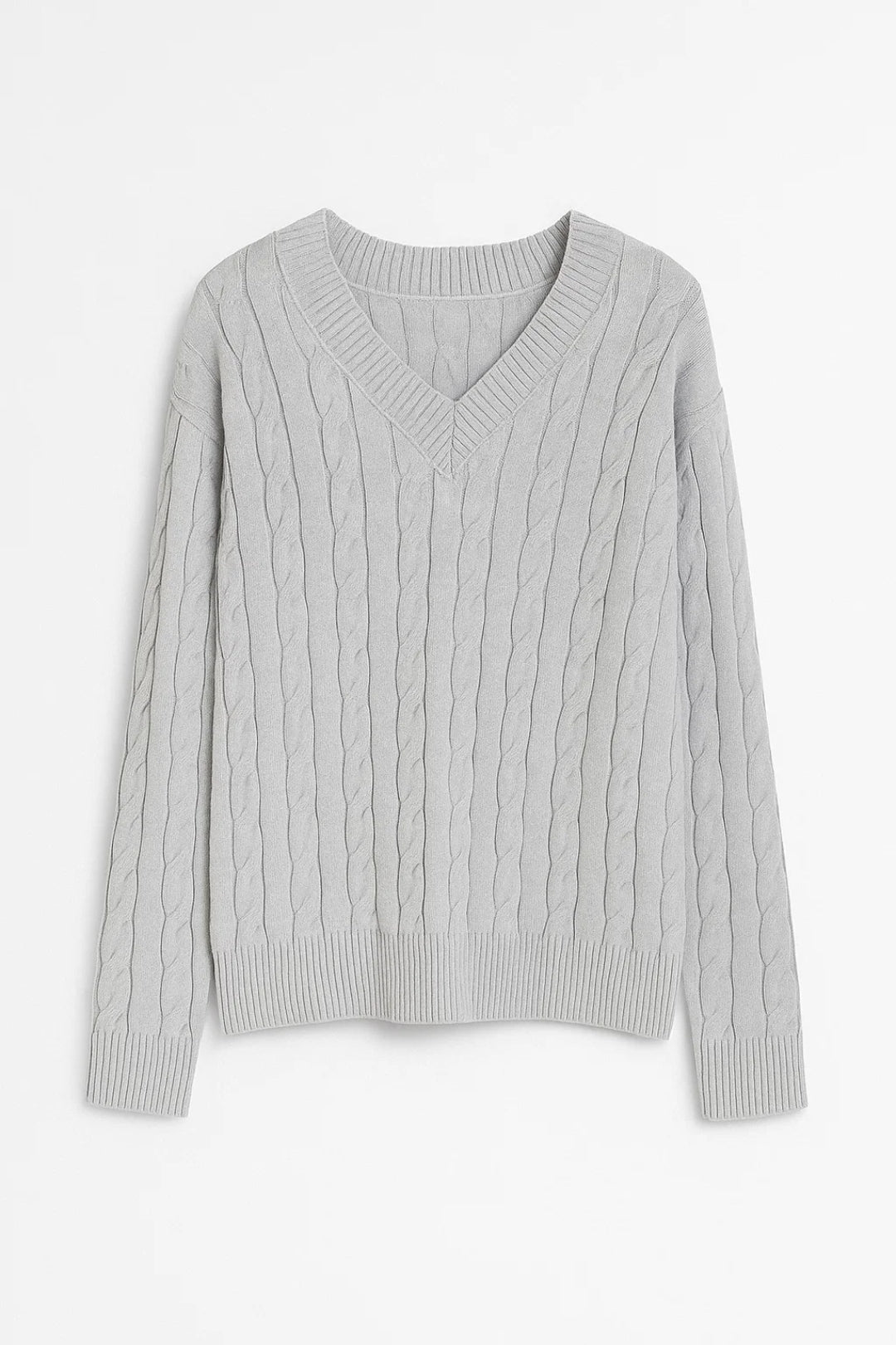 Norma™ | Elegant V-Neck Cable-Knit Sweater
