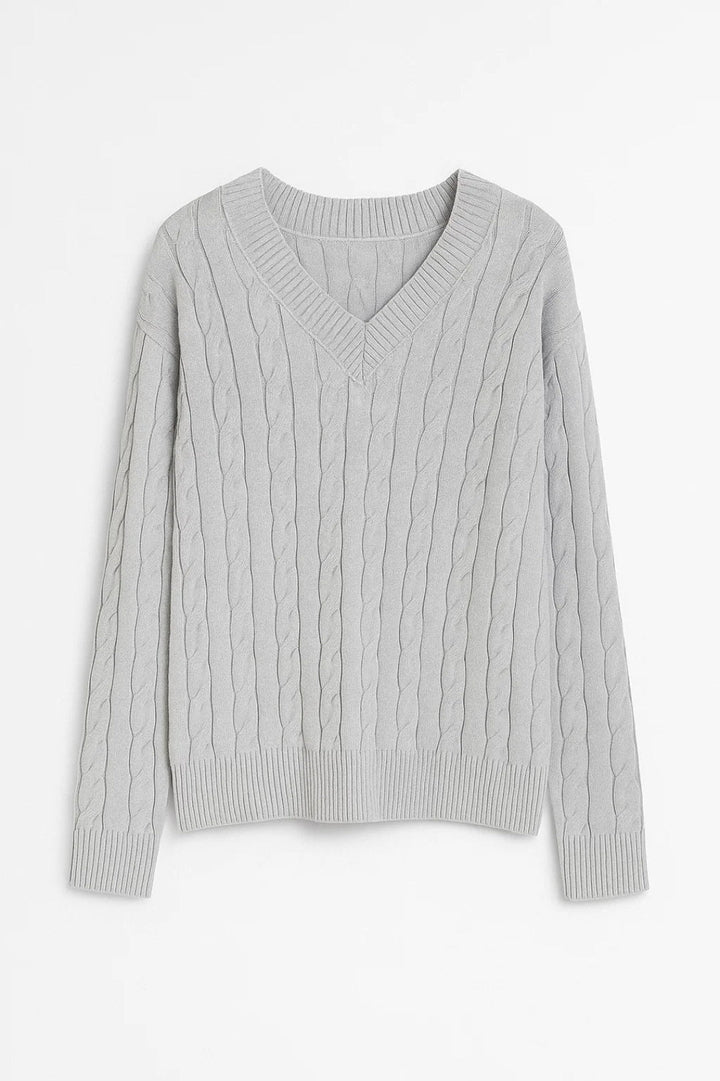 Norma™ | Elegant V-Neck Cable-Knit Sweater
