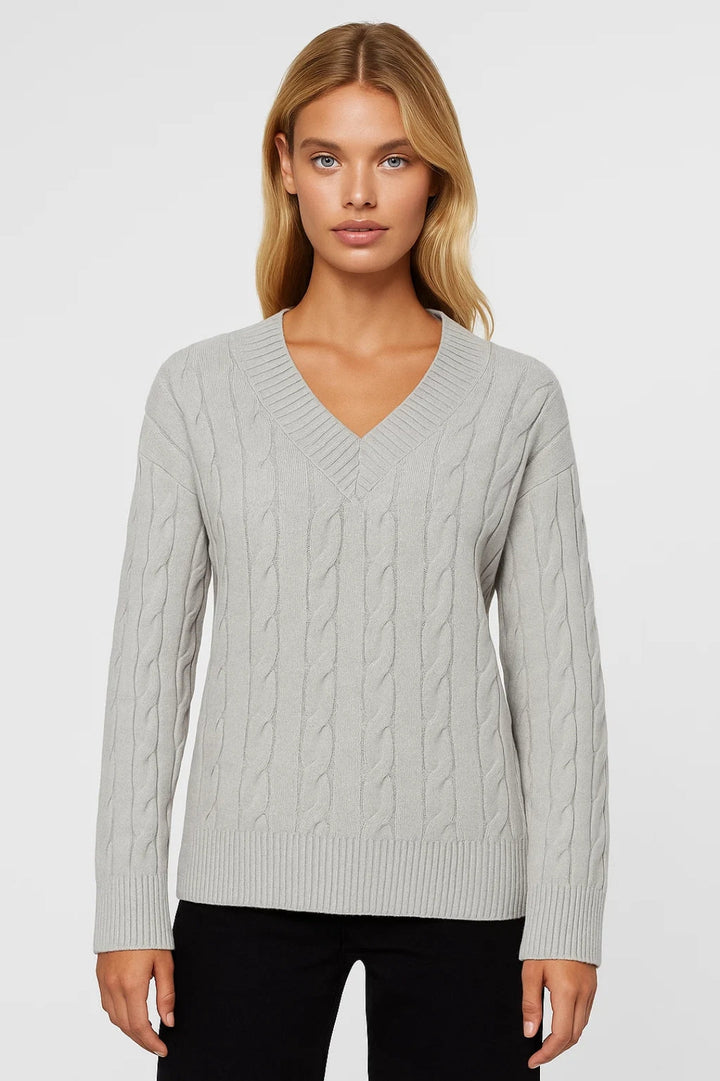 Norma™ | Elegant V-Neck Cable-Knit Sweater