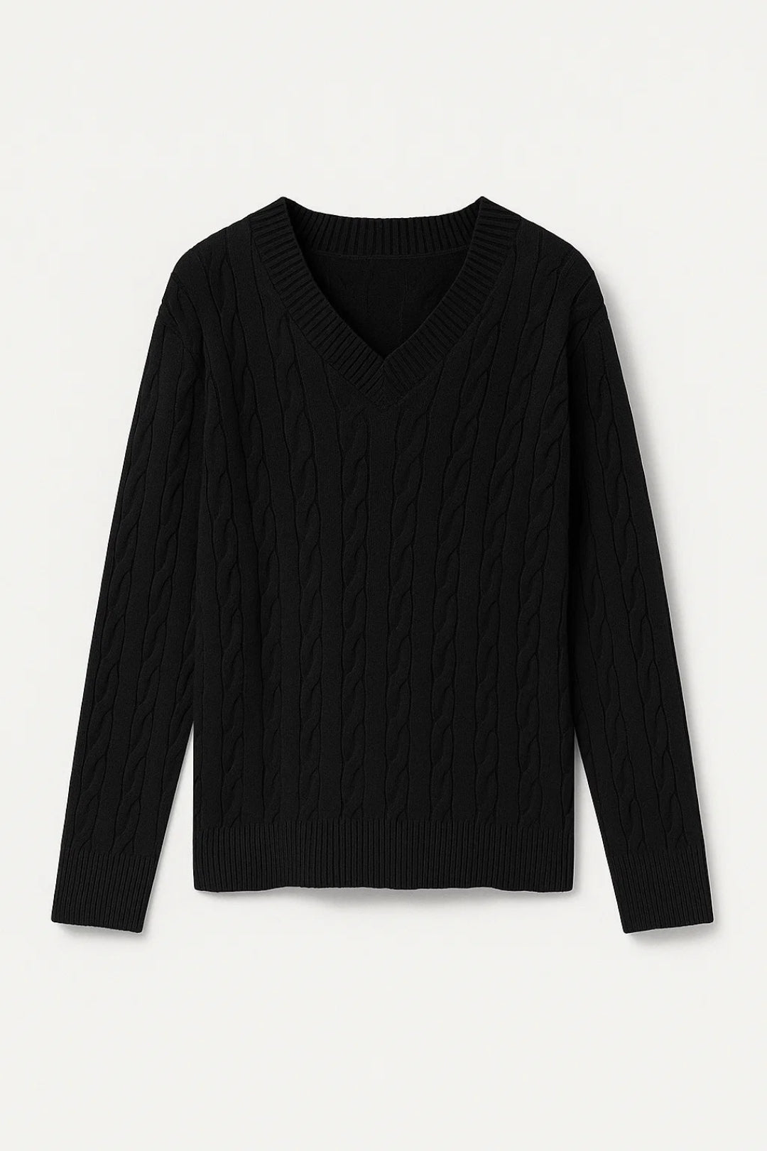 Norma™ | Elegant V-Neck Cable-Knit Sweater