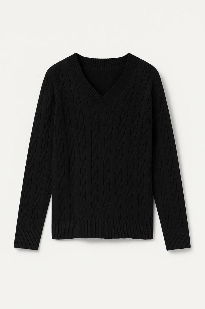 Norma™ | Elegant V-Neck Cable-Knit Sweater