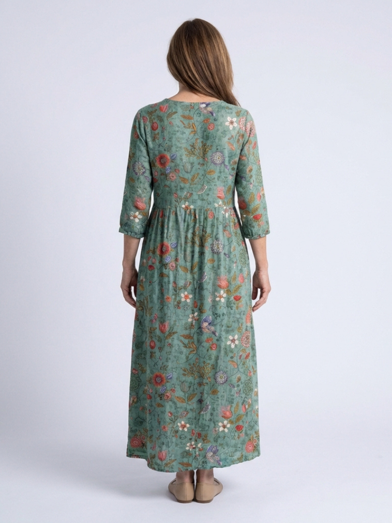 Sylvia™ | Floral V Neck Three Quarter Sleeve Maxi Dress