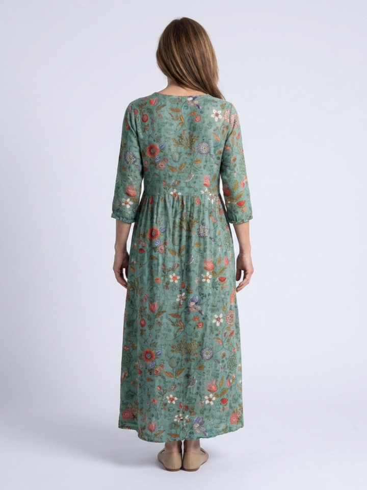 Sylvia™ | Floral V Neck Three Quarter Sleeve Maxi Dress