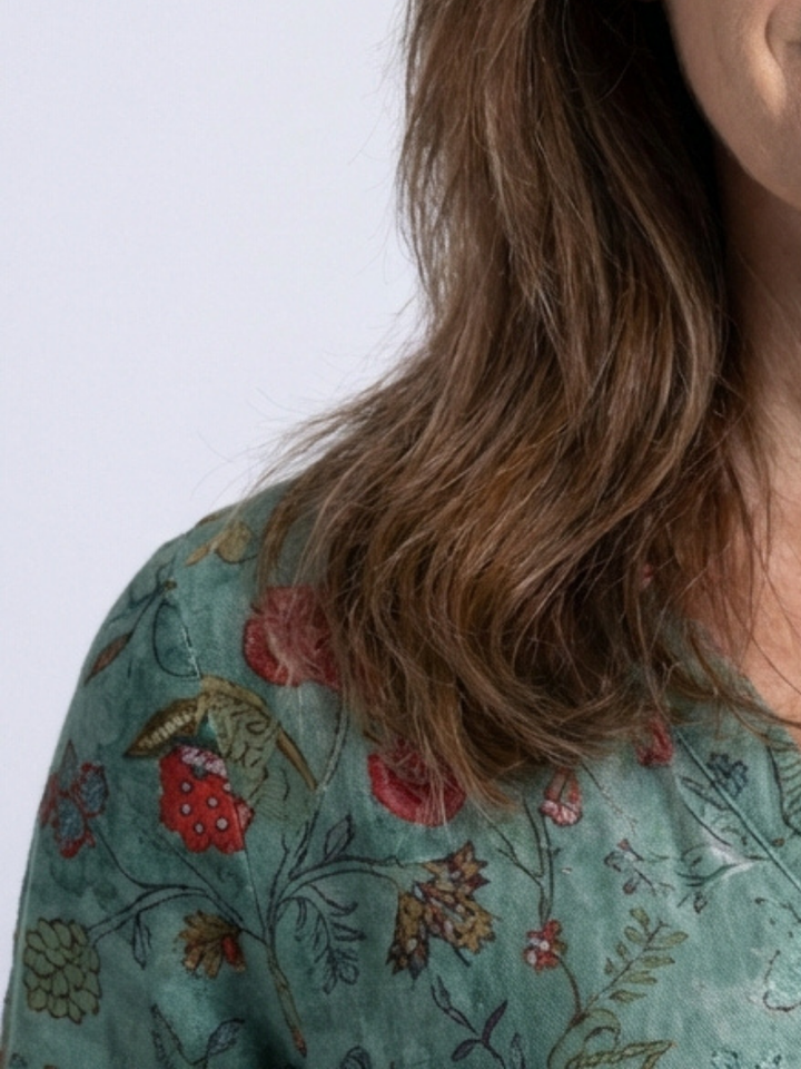 Sylvia™ | Floral V Neck Three Quarter Sleeve Maxi Dress