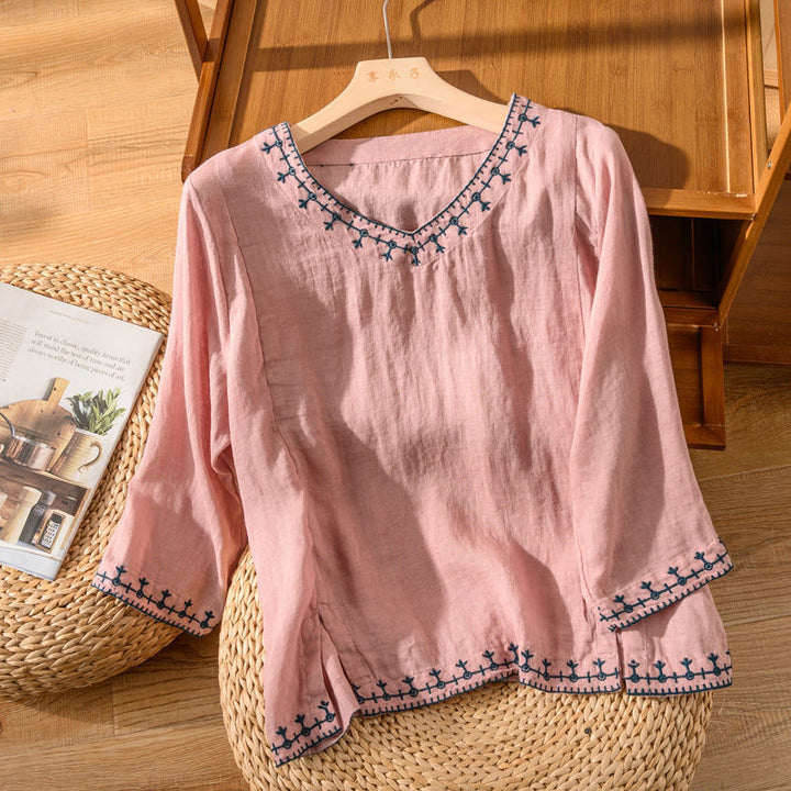 Linda™ | Stylish Embroidered V-Neck Blouse
