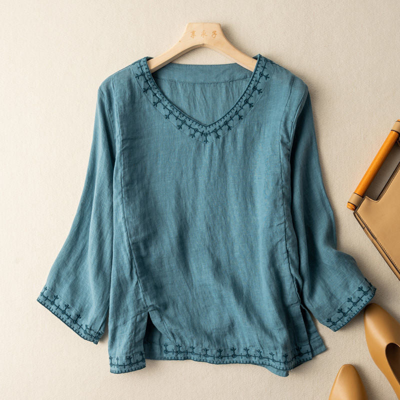 Linda™ | Stylish Embroidered V-Neck Blouse