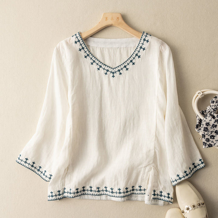 Linda™ | Stylish Embroidered V-Neck Blouse