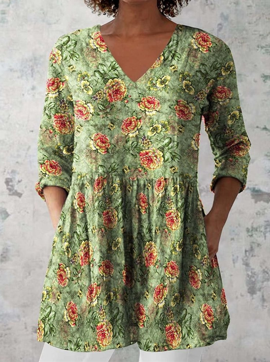Rosemary™ | Flowing Long Blouse with V-Neck