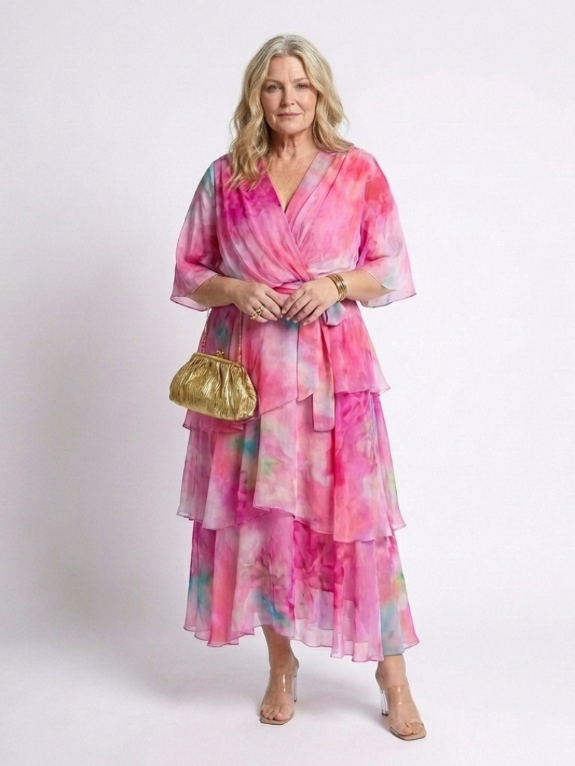 Rosemary™ | Sheer Layered V Neck Tie Waist Maxi Dress