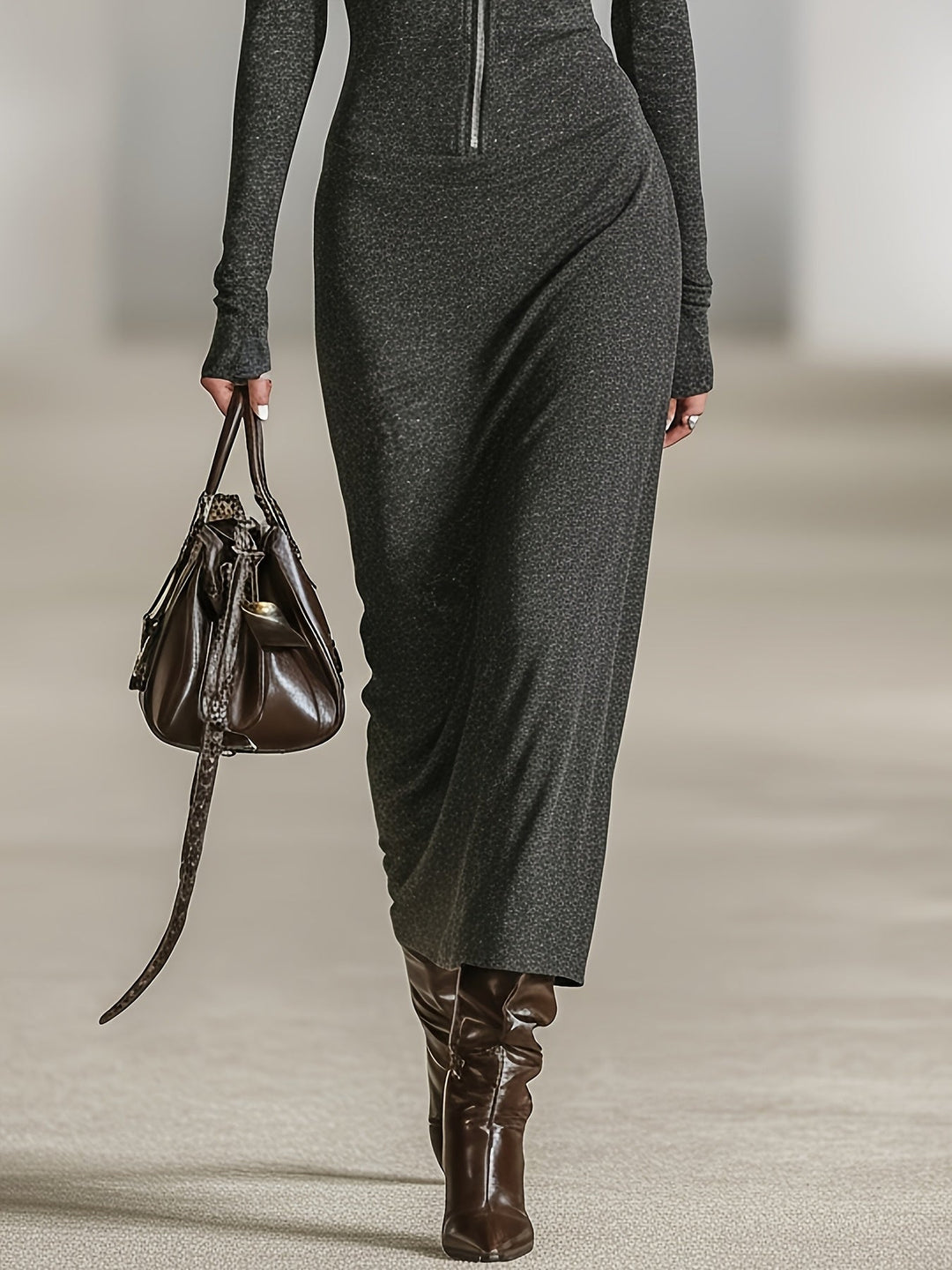 Helen™ | Hooded Long-Sleeve Tunic Dress with Zipper Detail