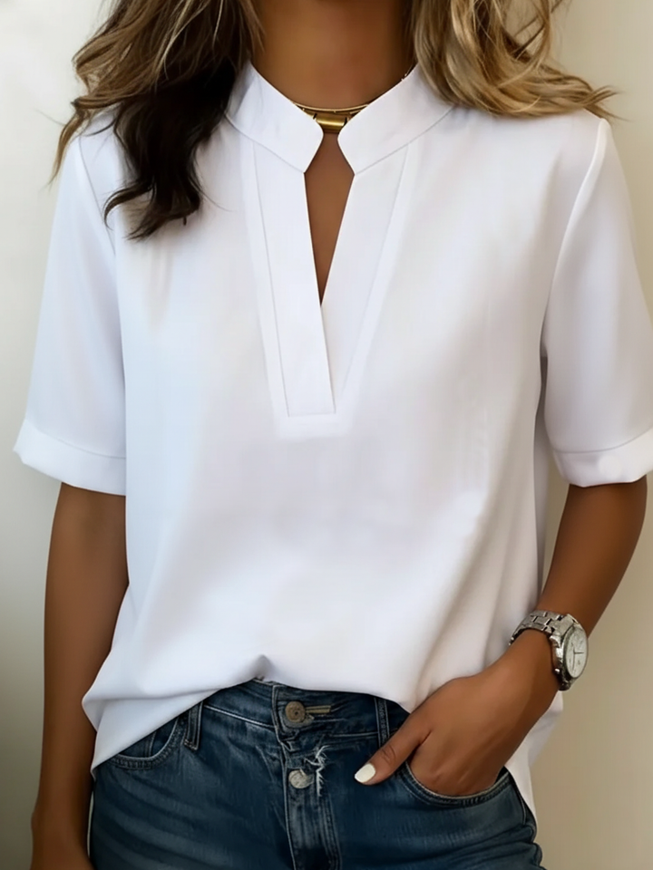 Pauline™ | Elegant V-Neck Blouse | Short Sleeve Fashion Top
