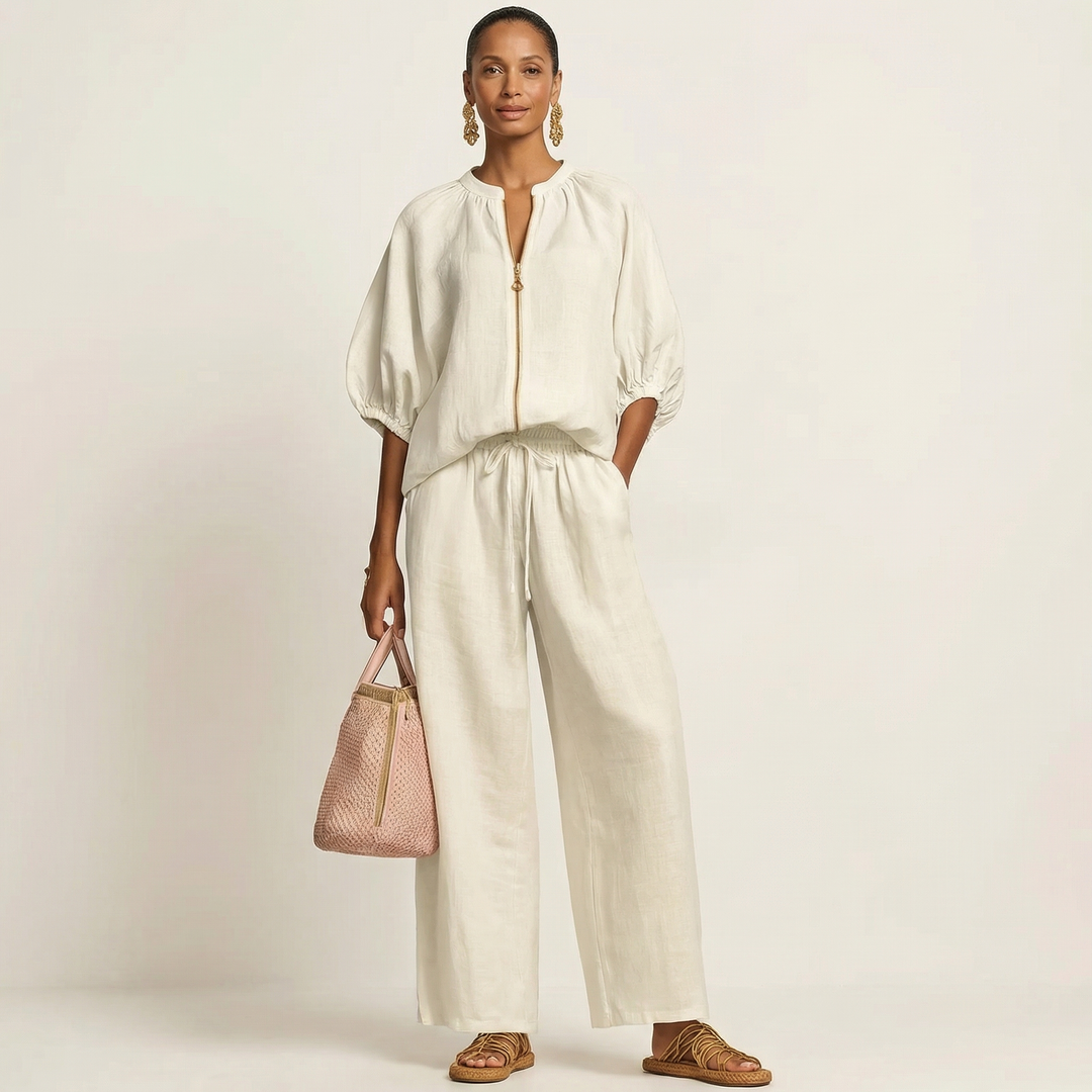 Angela™ | Zipper-Front Puff Sleeve Set