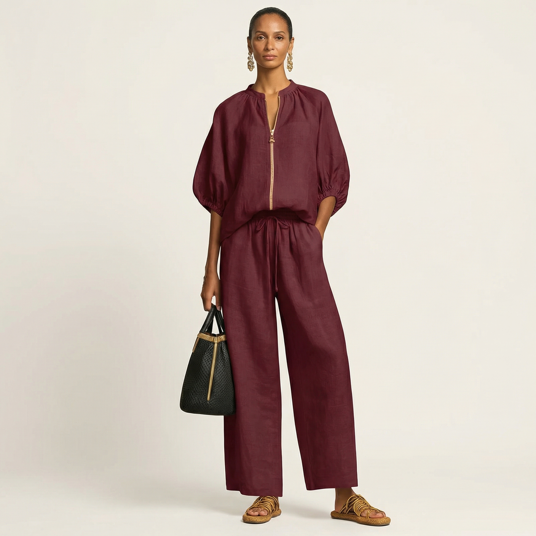Angela™ | Zipper-Front Puff Sleeve Set