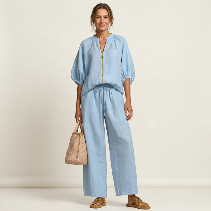 Angela™ | Zipper-Front Puff Sleeve Set