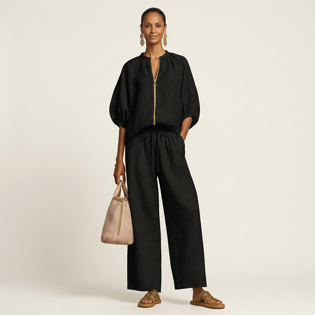 Angela™ | Zipper-Front Puff Sleeve Set