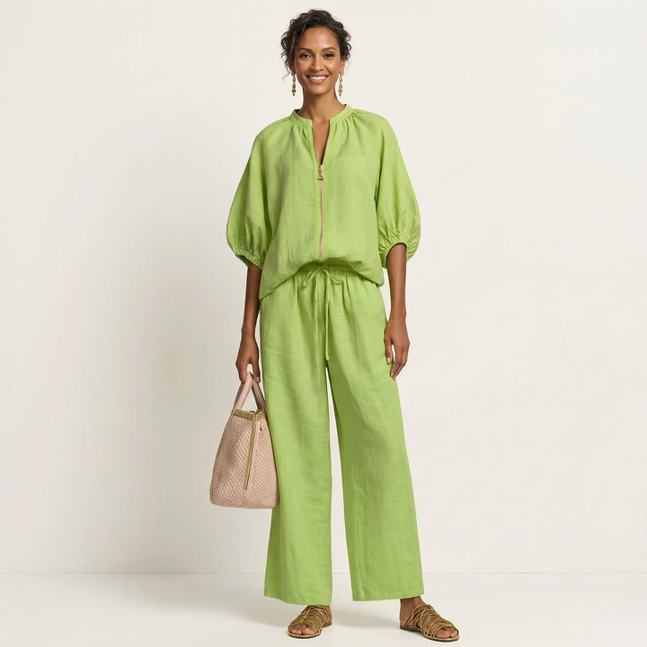 Angela™ | Zipper-Front Puff Sleeve Set