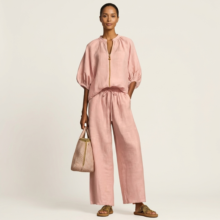 Angela™ | Zipper-Front Puff Sleeve Set