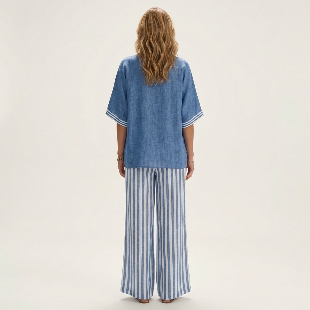 Elaine™ | V-Neck Varsity Top and Stripe Wide-Leg Set
