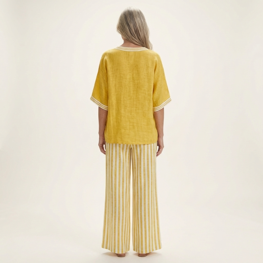 Elaine™ | V-Neck Varsity Top and Stripe Wide-Leg Set