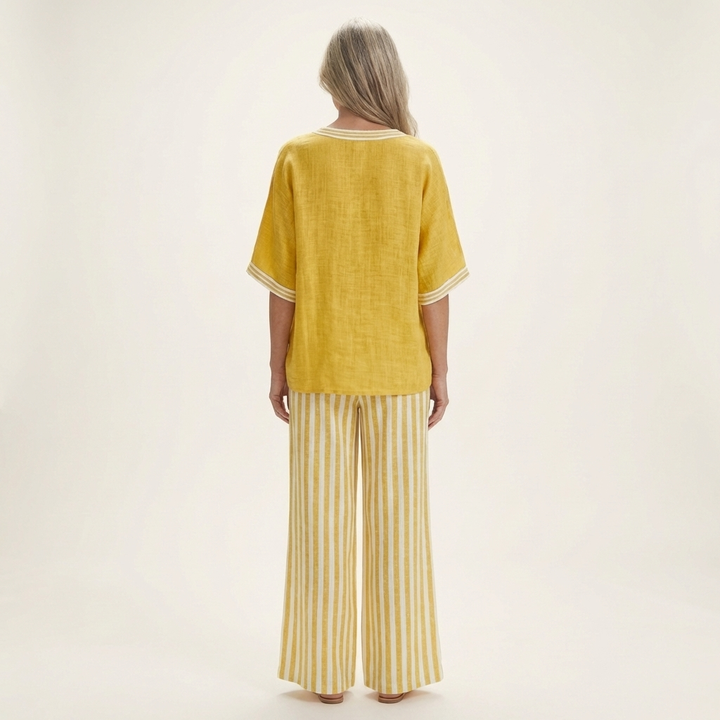 Elaine™ | V-Neck Varsity Top and Stripe Wide-Leg Set