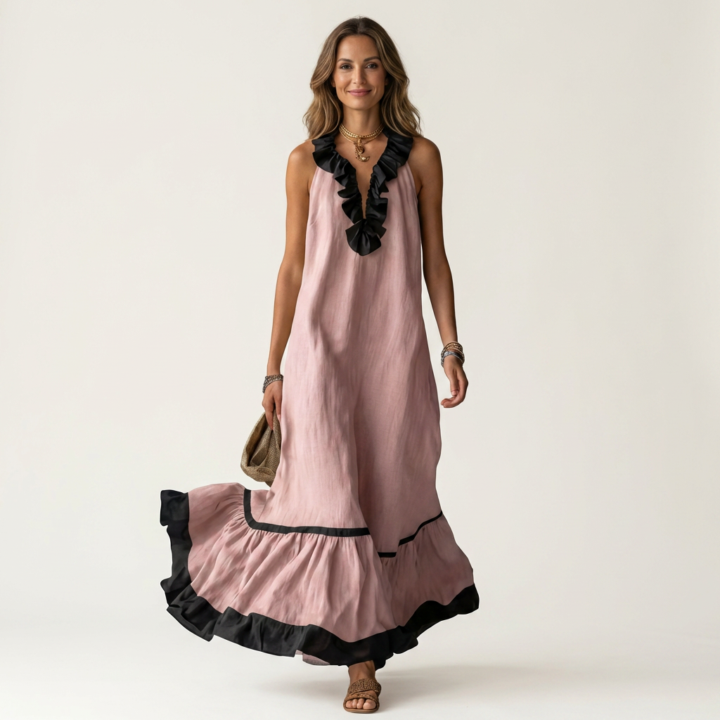 Elaine™ | Sleeveless Ruffle-Neck Maxi Dress