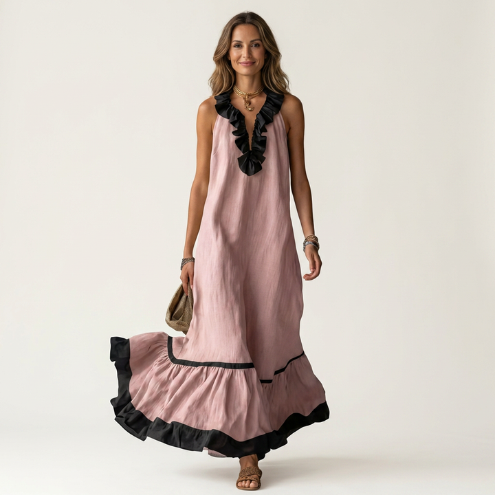 Elaine™ | Sleeveless Ruffle-Neck Maxi Dress