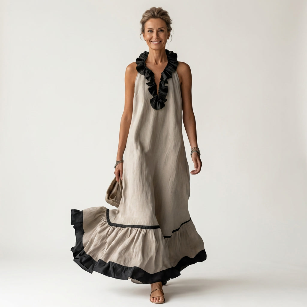 Elaine™ | Sleeveless Ruffle-Neck Maxi Dress