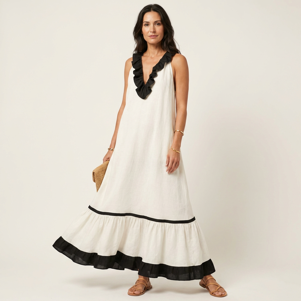 Elaine™ | Sleeveless Ruffle-Neck Maxi Dress