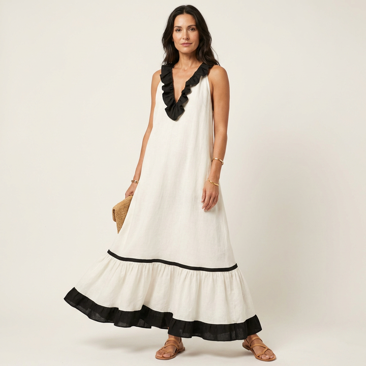 Elaine™ | Sleeveless Ruffle-Neck Maxi Dress