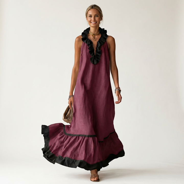 Elaine™ | Sleeveless Ruffle-Neck Maxi Dress