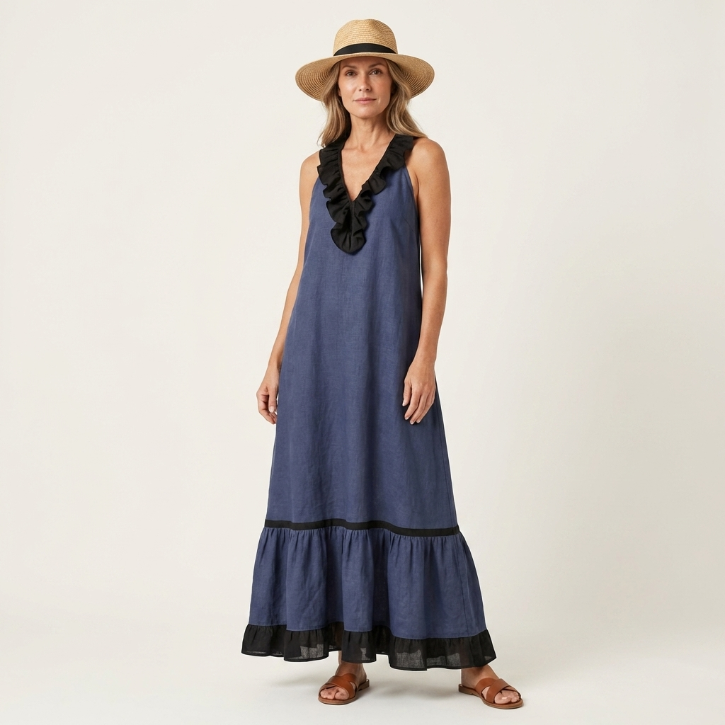 Elaine™ | Sleeveless Ruffle-Neck Maxi Dress