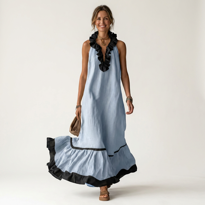 Elaine™ | Sleeveless Ruffle-Neck Maxi Dress