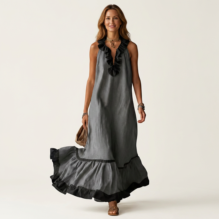 Elaine™ | Sleeveless Ruffle-Neck Maxi Dress